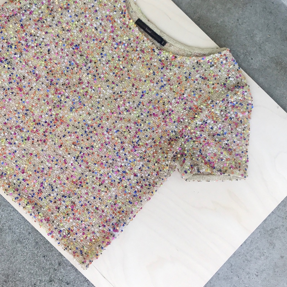 Beautiful Beaded Sequin Crop Top Tee